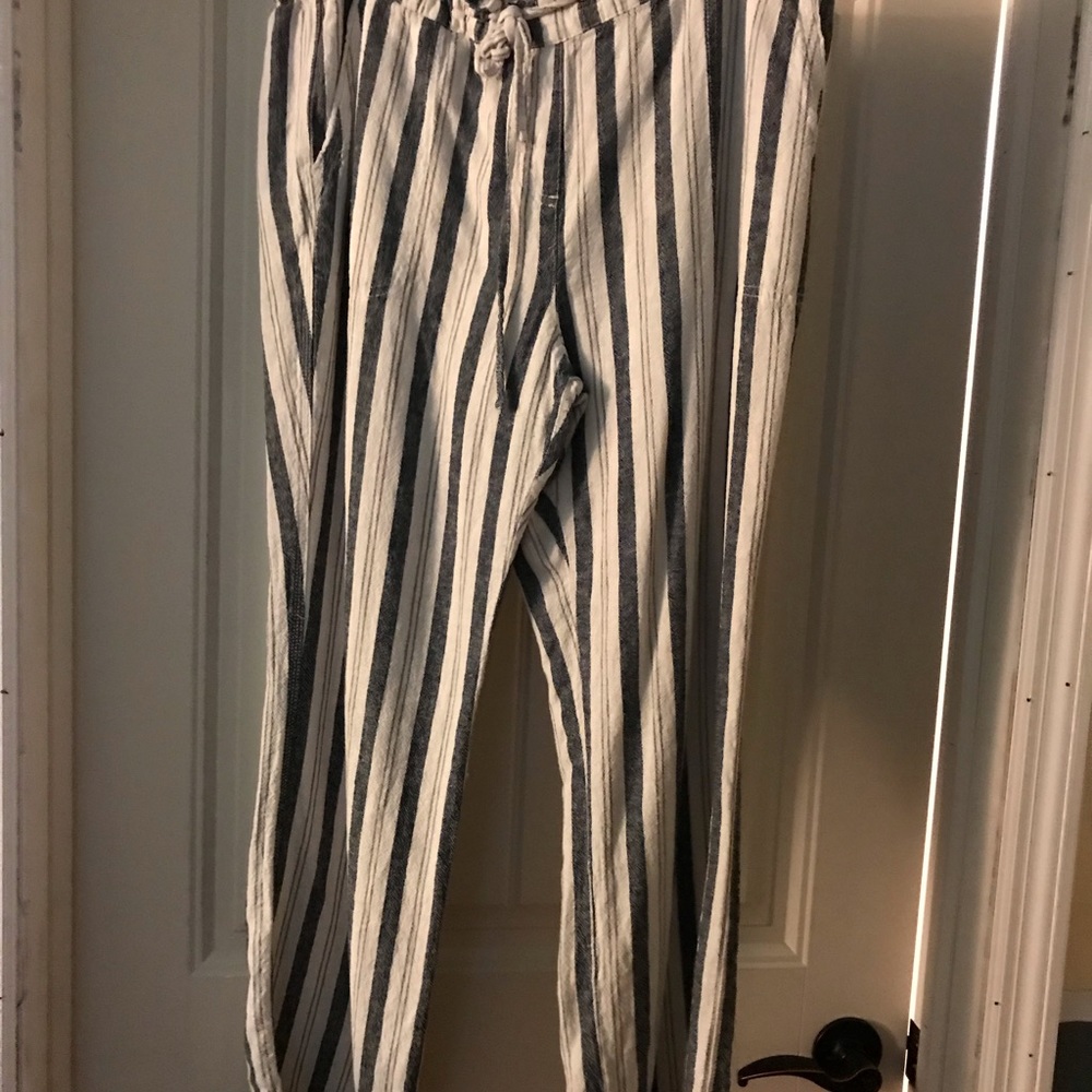 Linen stripped wide leg pants